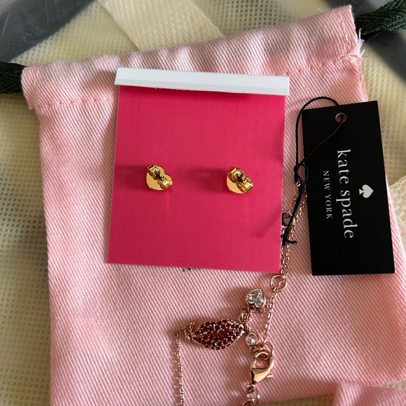 Kate Spade Rose Gold Lips Earrings and Bracelet Set - Picture 3 of 3